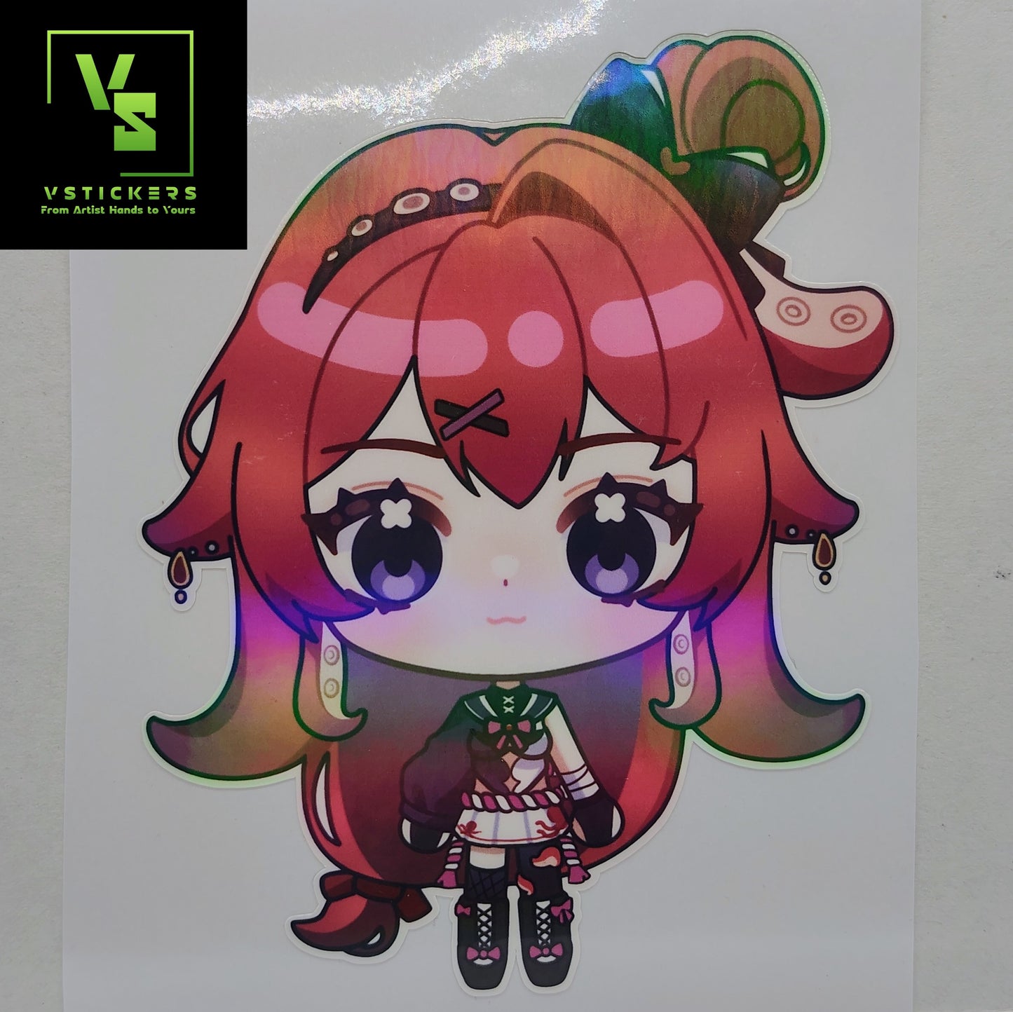 [VTuber] Chibi BerryCrepe Fan Art Sticker! Holographic Versions Available! Water-Resistant Vinyl Sticker!