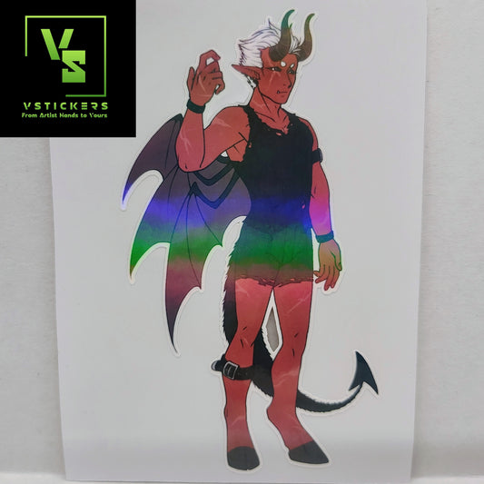 [OC] Wallie Crimson the Half-Demon Anime Man Sticker! Holographic Versions Available! Water-Resistant Vinyl Sticker!