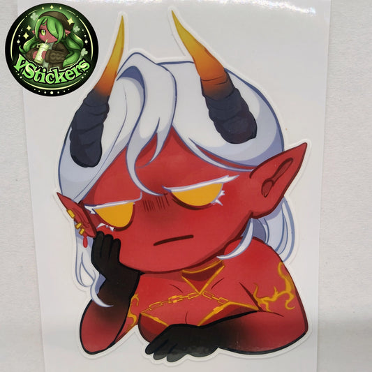 [OC] Atasha Hlaalu the Dark Elf Daedra Annoyed Chibi Sticker! - Water-Resistant Vinyl Sticker!
