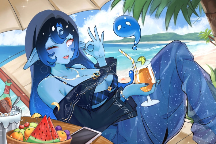 [OC] Terumina Beachside Bikini Relaxation! - Water-Resistant Vinyl Sticker & Print!