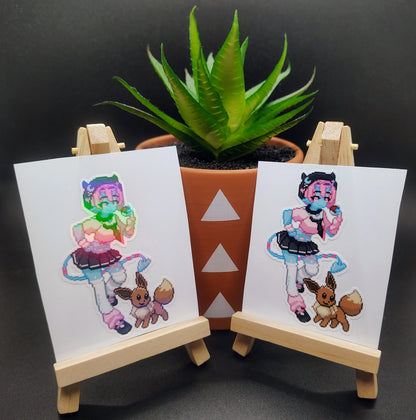 [VTuber] SpongeyBuns & Eevee Pixel Fan Art Sticker! Water-Resistant Vinyl Sticker!