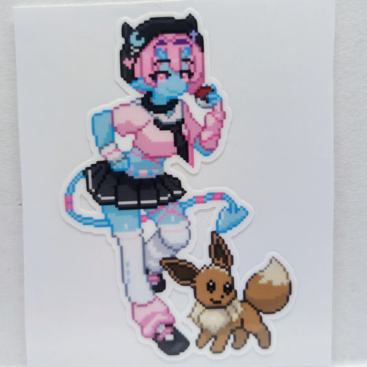 [VTuber] SpongeyBuns & Eevee Pixel Fan Art Sticker! Water-Resistant Vinyl Sticker!