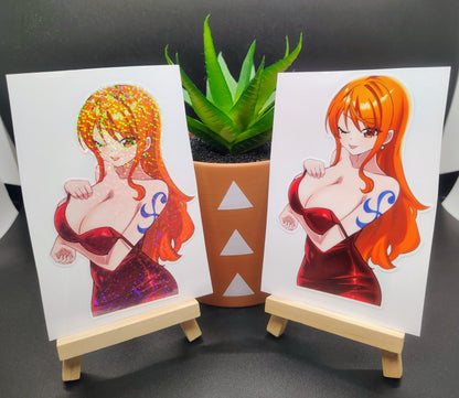 [One Piece] Nami Sexy Red Dress Fan Art Water-Resistant Vinyl Sticker! Fan-Made Merchandise!