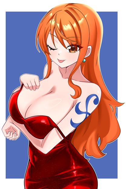 [One Piece] Nami Sexy Red Dress Fan Art Water-Resistant Vinyl Sticker! Fan-Made Merchandise!