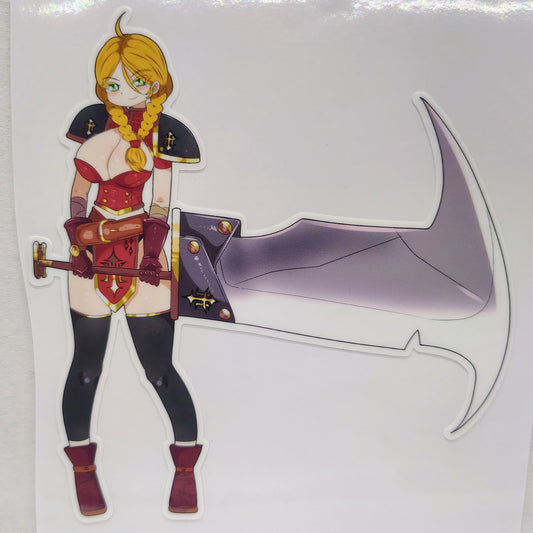 [OC] Benistra the Scarlet Bulwark! Water-Resistant Vinyl Waifu Anime Sticker!