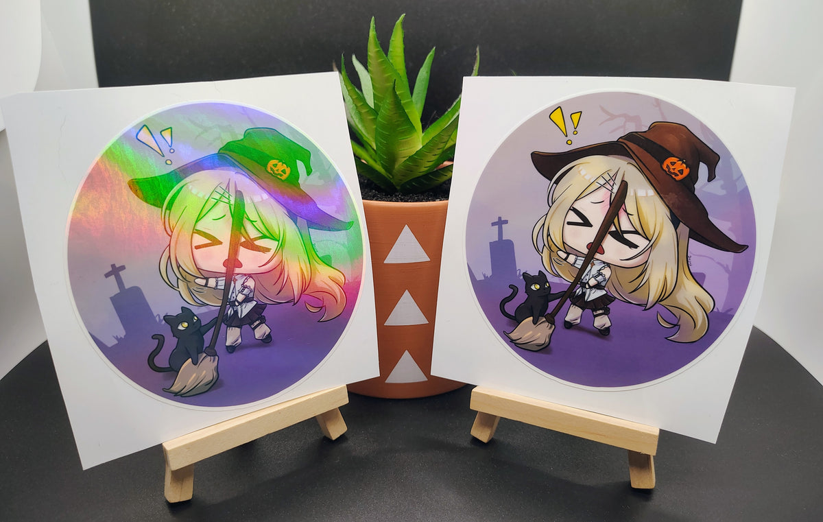 [OC] Crossia Thalius Halloween Witch Chibi Sticker! Water-Resistant Vinyl Waifu Anime Girl Sticker!