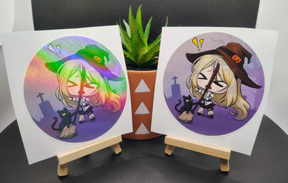 [OC] Crossia Thalius Halloween Witch Chibi Sticker! Water-Resistant Vinyl Waifu Anime Girl Sticker!
