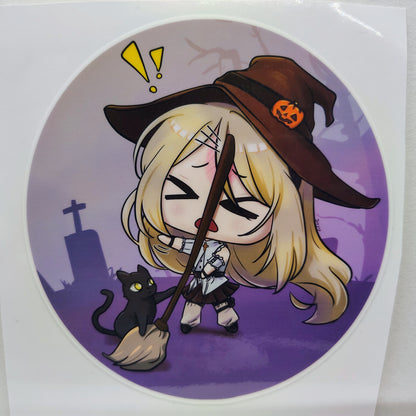 [OC] Crossia Thalius Halloween Witch Chibi Sticker! Water-Resistant Vinyl Waifu Anime Girl Sticker!