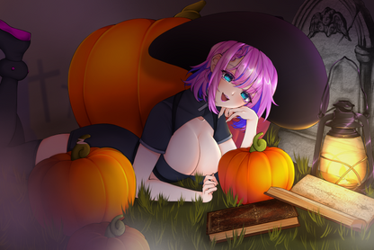 [OC] Halloween Pumpkin Witch Katie! Water-Resistant Vinyl Waifu Anime Girl Sticker!